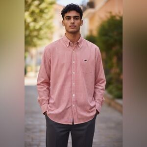 VINEYARD VINES WHALE SHIRT CORAL CHECK MENS SIZE LARGE